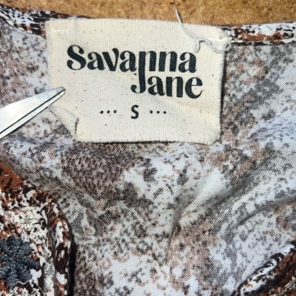 Savanna Jane Womens Embroidered Boho Tunic Top Size S Brown Floral Snake Print - Picture 3 of 8
